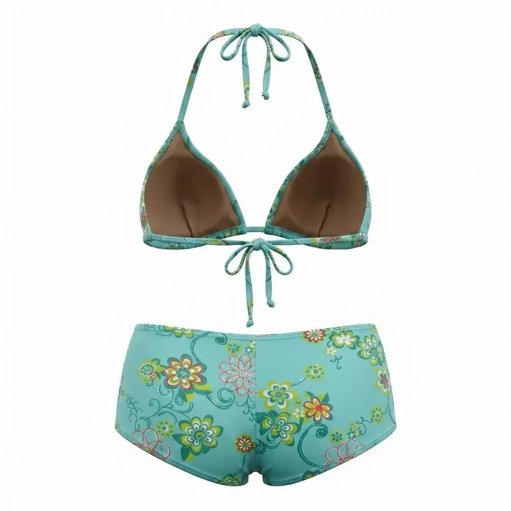 Pan Dulce Aqua Floral Sequin Bikini Set (Medium / 11/12 Top & 9/10 Bottom)